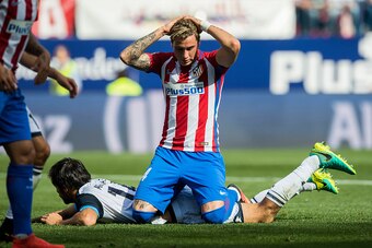 MADRID - SEPTEMBER 25: Jose Maria Gimenez of Atletico Madrid reacts during their La Liga match between Atletico Madrid and Deportivo de la Coruna at the Vicente Calderon Stadium on 25 September 2016 in Madrid, Spain. (Photo by Power Sport Images/Getty Ima