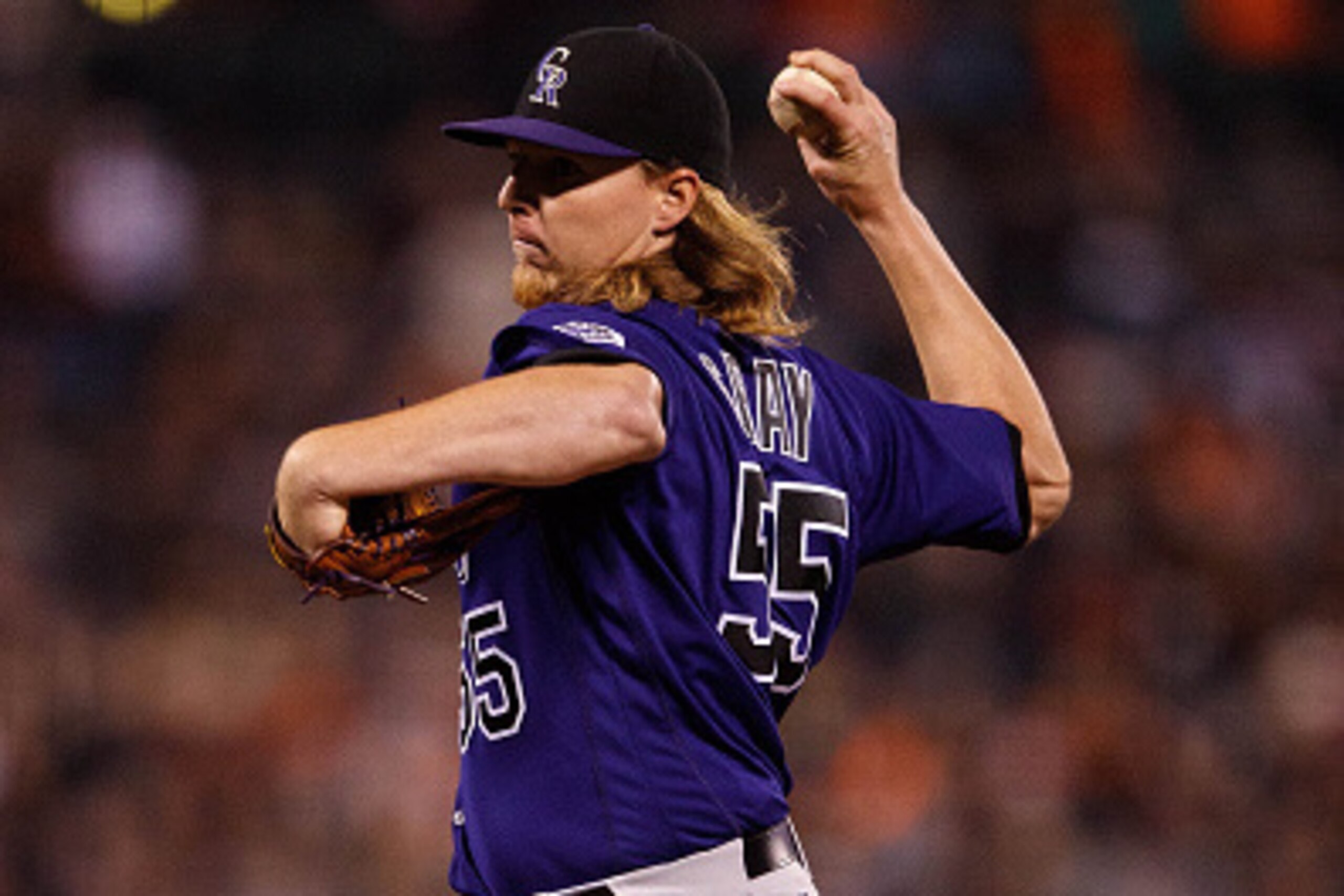 SAN FRANCISCO, CA - SEPTEMBER 29:  Jon Gray #55 of the Colorado Rockies pitches against the San Francisco Giants during the first inning at AT&T Park on September 29, 2016 in San Francisco, California. The San Francisco Giants defeated the Colorado Rockie