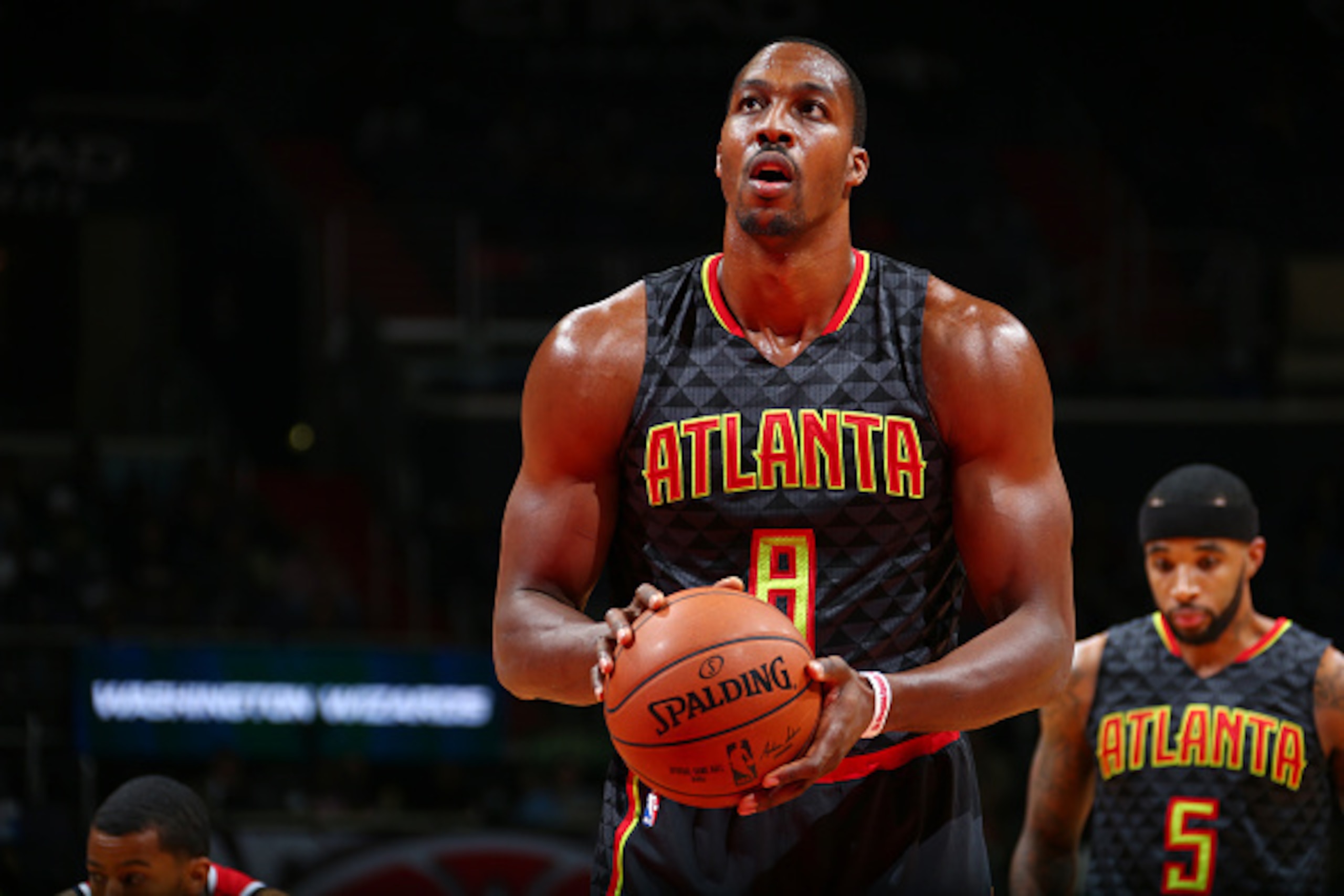 WASHINGTON, DC - NOVEMBER 4: Dwight Howard #8 of the Atlanta Hawks shoots a free throw during a game against the Washington Wizards on November 4, 2016 at the Verizon Center in Washington, DC. NOTE TO USER: User expressly acknowledges and agrees that, b WASHINGTON, DC - NOVEMBER 4: Dwight Howard #8 of the Atlanta Hawks shoots a free throw during a game against the Washington Wizards on November 4, 2016 at the Verizon Center in Washington, DC. NOTE TO USER: User expressly acknowledges and agrees that, b