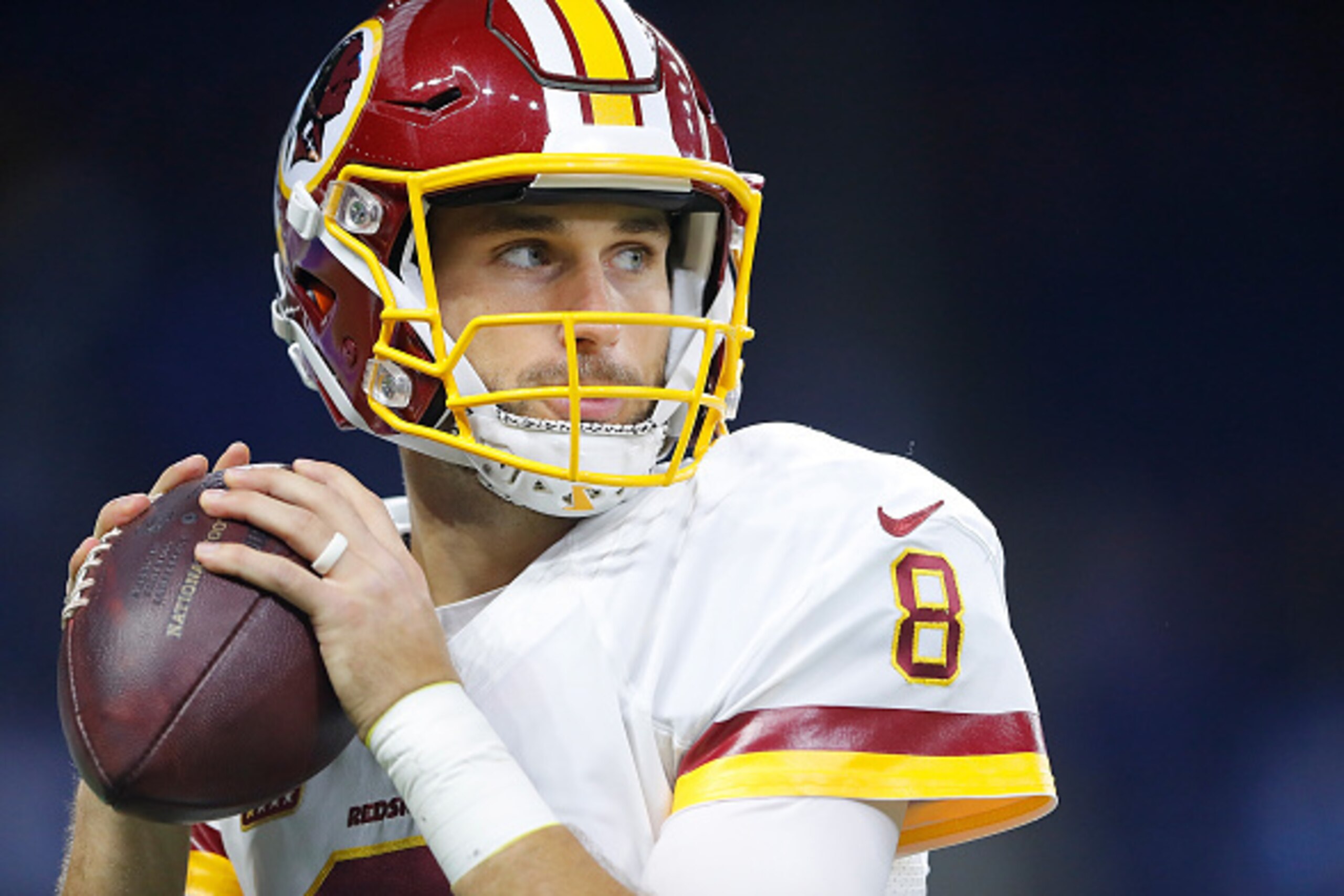 DETROIT, MI - OCTOBER 23: Kirk Cousins #8 of the Washington Redskins warms up prior to the start of the game against the Detroit Lions at Ford Field on October 23, 2016 in Detroit, Michigan. Detroit defeated Washington 20-17. (Photo by Leon Halip/Getty Im