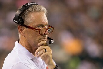 PHILADELPHIA, PA - AUGUST 11: Head coach Dirk Koetter of the Tampa Bay Buccaneers looks on against the Philadelphia Eagles at Lincoln Financial Field on August 11, 2016 in Philadelphia, Pennsylvania. The Eagles defeated the Buccaneers 17-9. (Photo by Mitc