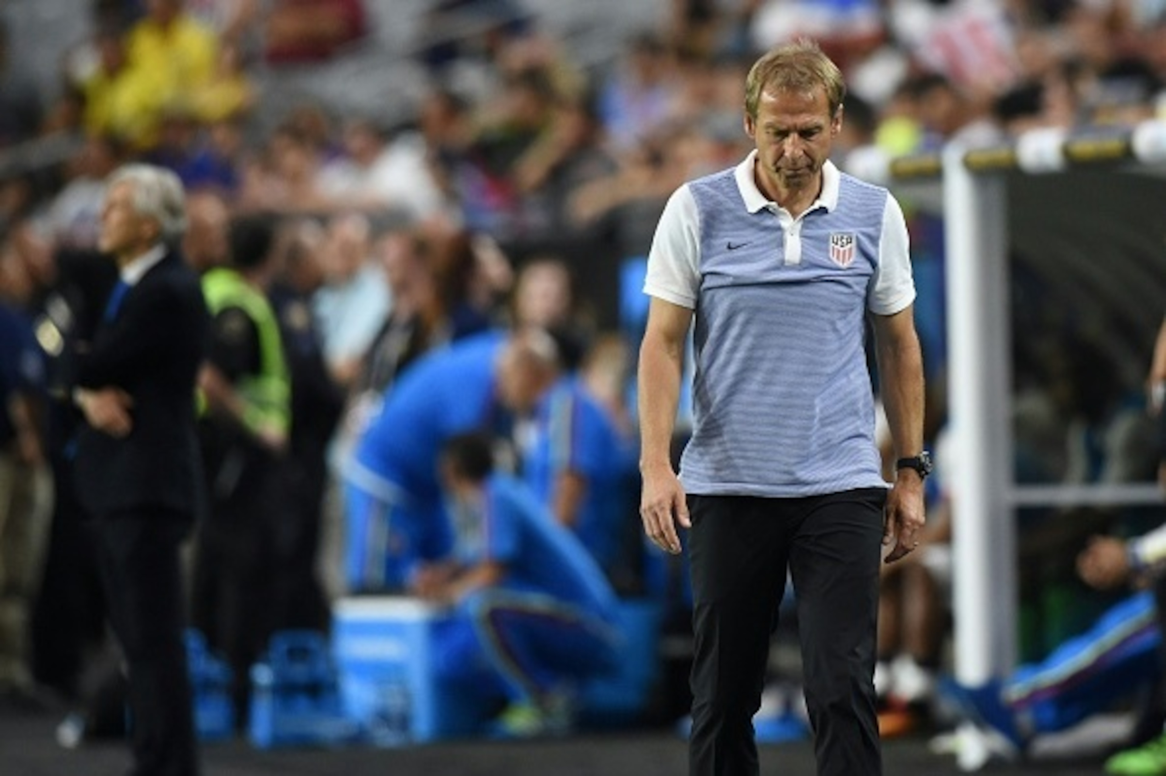 USA's Jurgen Klinsmann is seen during the Copa America Centenario third place football match against Colombia in Glendale, Arizona, United States, on June 25, 2016.  / AFP / Mark RALSTON        (Photo credit should read MARK RALSTON/AFP/Getty Images)