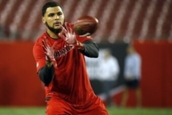 Nov 3, 2016; Tampa, FL, USA; Tampa Bay Buccaneers wide receiver Mike Evans (13) works out prior to the game against the Atlanta Falcons at Raymond James Stadium. Mandatory Credit: Kim Klement-USA TODAY Sports