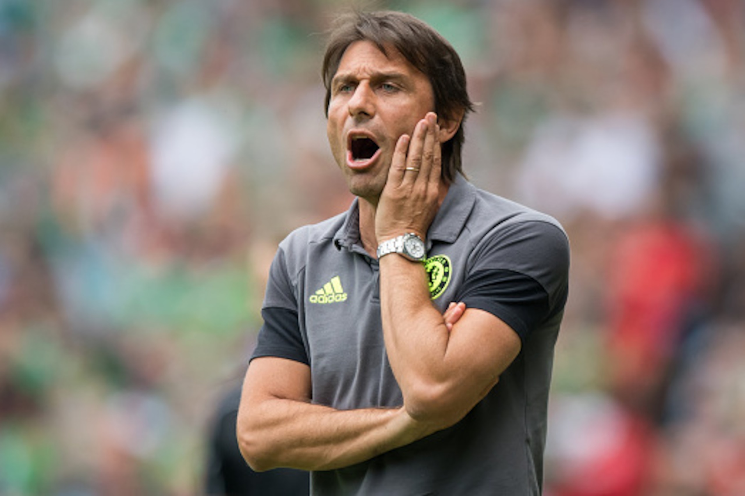 BREMEN, GERMANY - AUGUST 07:  Head coach Antonio Conte of Chelsea reacts during the pre-season friendly match between Werder Bremen and FC Chelsea at Weserstadion on August 7, 2016 in Bremen, Germany.  (Photo by Boris Streubel/Getty Images)