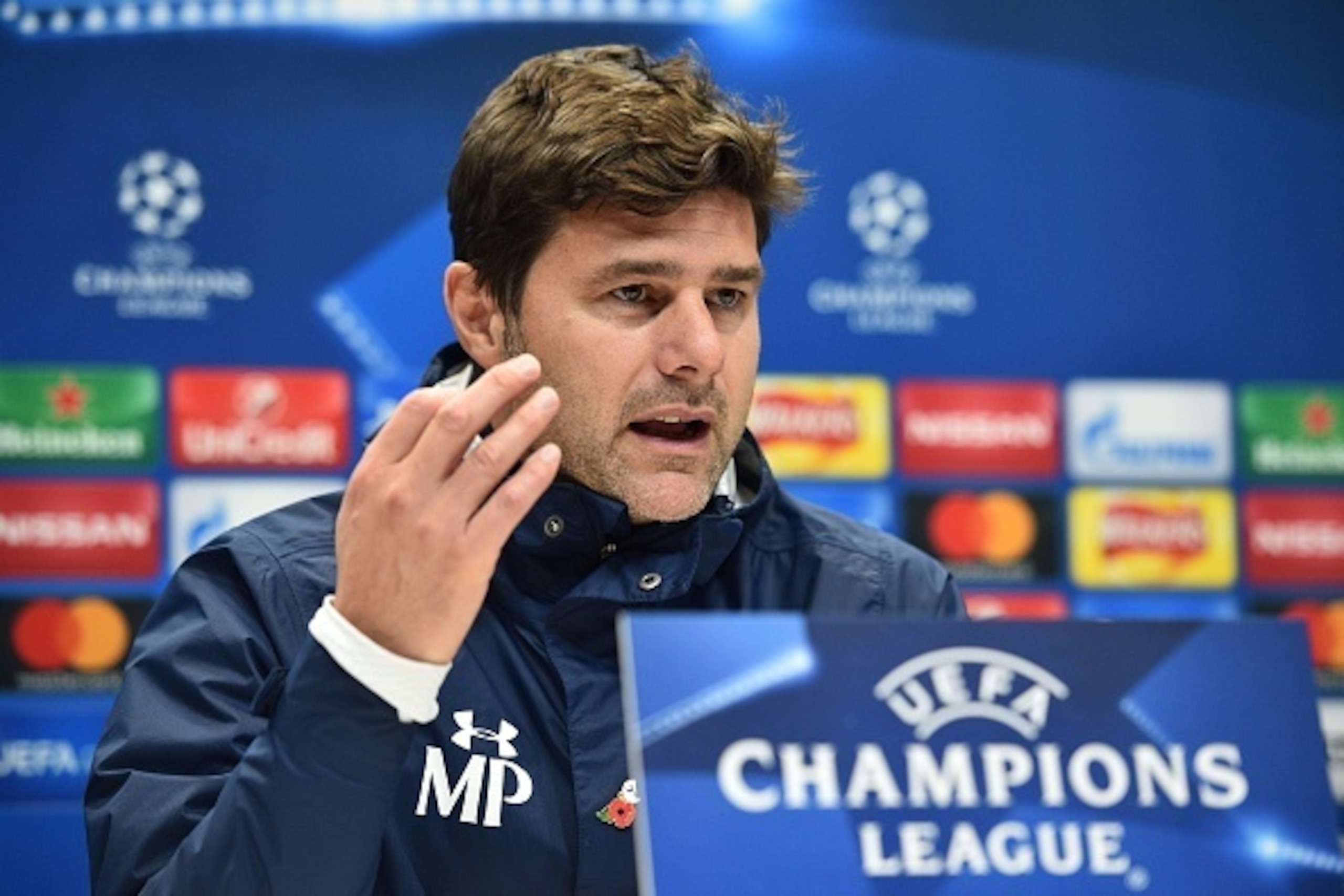 Tottenham Hotspur's Argentine manager Mauricio Pochettino gives a press conference at Tottenham Hotspur's Enfield Training Centre, north-east of London on November 1, 2016.           
Tottenham will play Bayer Leverkusen in a UEFA Champions League group s