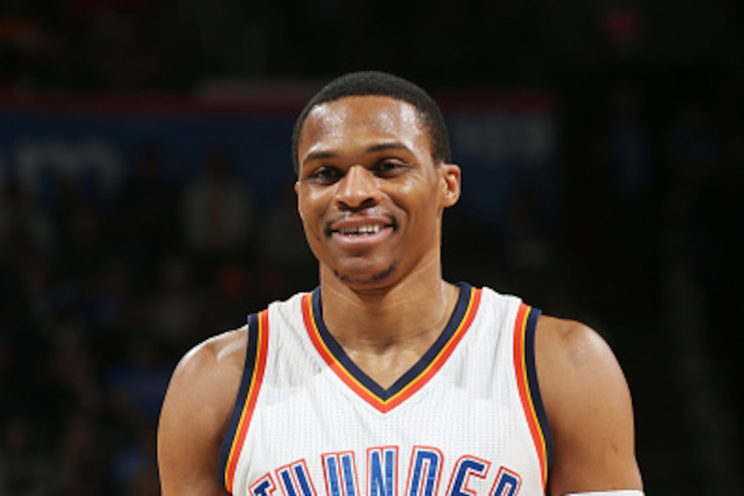 OKLAHOMA CITY, OK- NOVEMBER 7:  Russell Westbrook #0 of the Oklahoma City Thunder reacts to a play against the Miami Heat during the game on November 7, 2016 at Chesapeake Energy Arena in Oklahoma City, Oklahoma. NOTE TO USER: User expressly acknowledges 