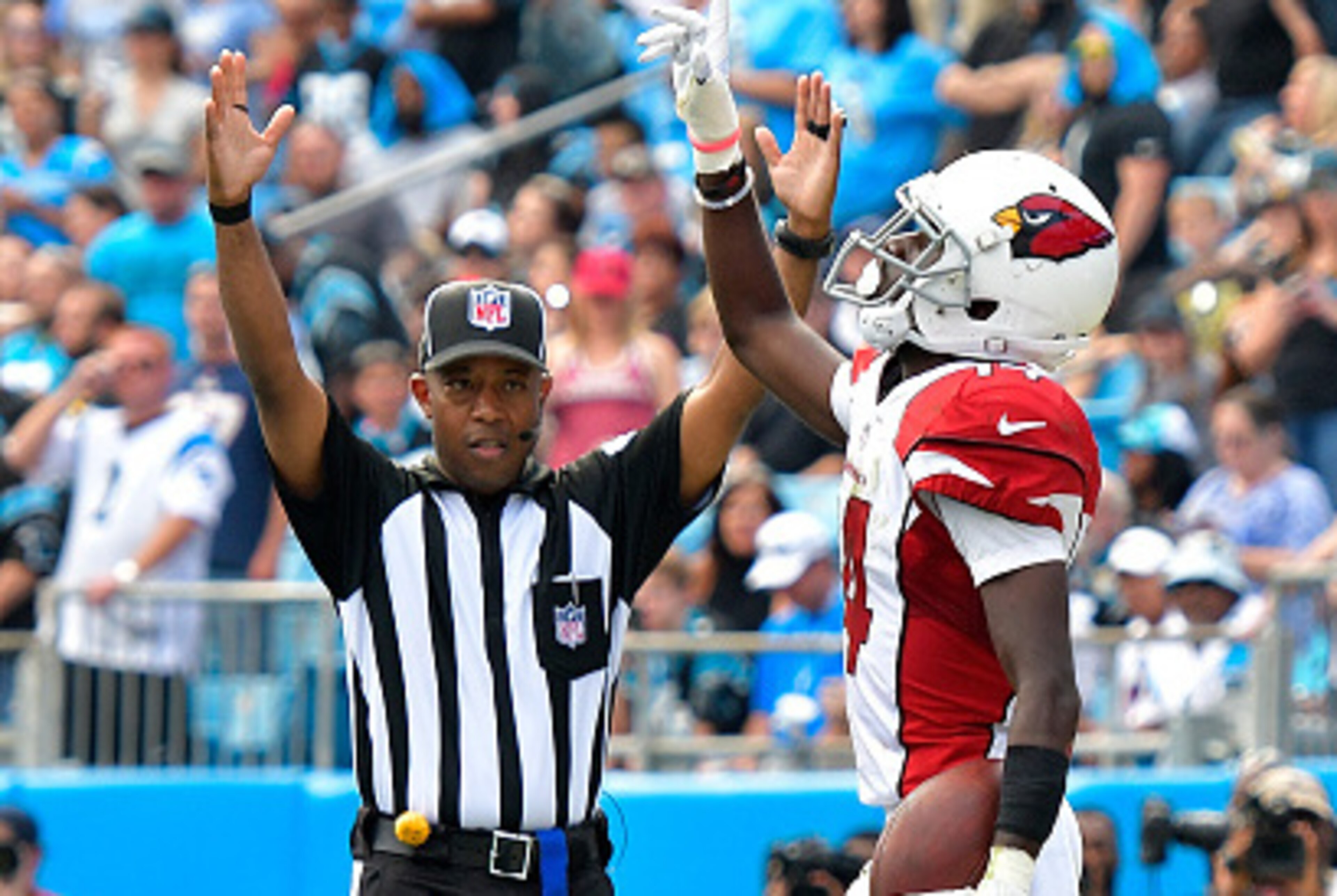 CHARLOTTE, NC - OCTOBER 30: J.J. Nelson #14 of the Arizona Cardinals reacts after scoring a 4th quarter touchdown against the Carolina Panthers during the game at Bank of America Stadium on October 30, 2016 in Charlotte, North Carolina. (Photo by Grant H CHARLOTTE, NC - OCTOBER 30: J.J. Nelson #14 of the Arizona Cardinals reacts after scoring a 4th quarter touchdown against the Carolina Panthers during the game at Bank of America Stadium on October 30, 2016 in Charlotte, North Carolina. (Photo by Grant H