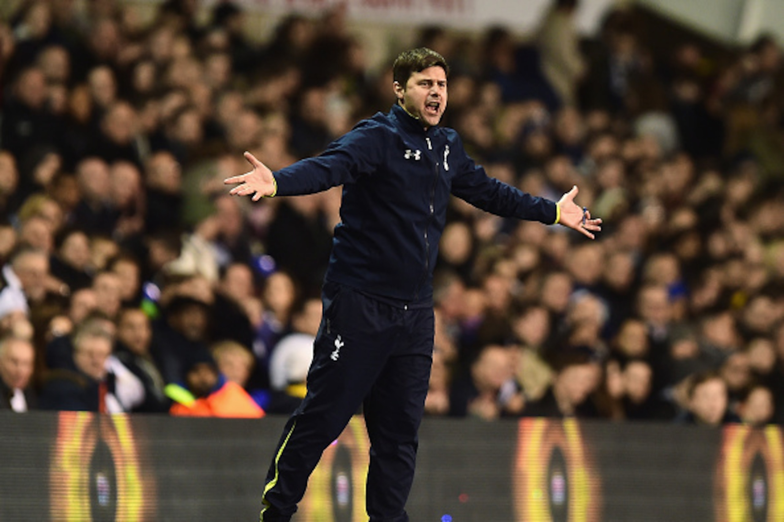 LONDON, ENGLAND - DECEMBER 17:  Mauricio Pochettino, manager of Tottenham Hotspur reacts during the Capital One Cup Quarter-Final match between Tottenham Hotspur and Newcastle United at White Hart Lane on December 17, 2014 in London, England.  (Photo by J