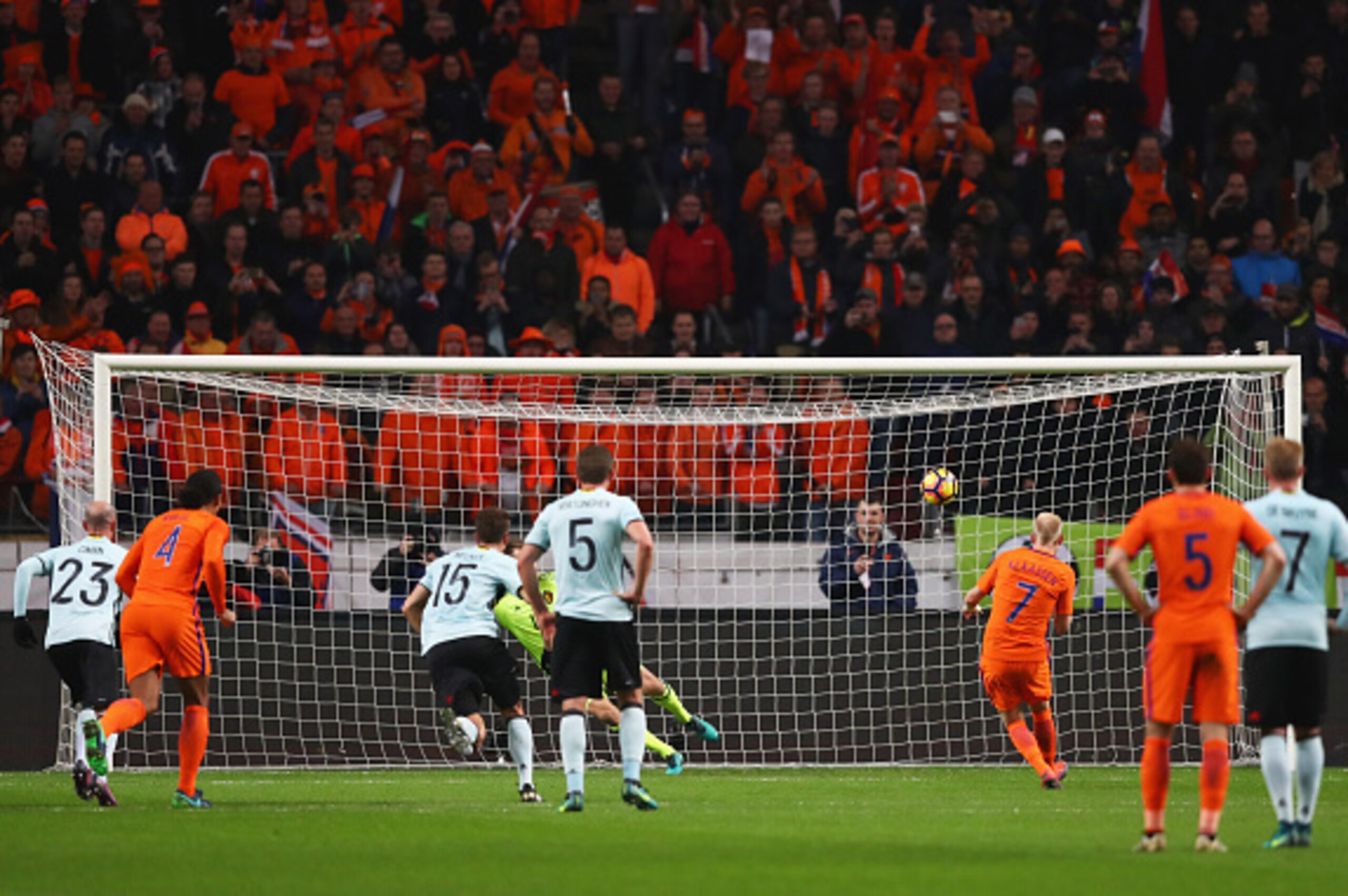 AMSTERDAM, NETHERLANDS - NOVEMBER 09: Davy Klaassen of the Netherlands (7) scores their first goal from a penalty during the international friendly match between Netherlands and Belgium at Amsterdam Arena on November 9, 2016 in Amsterdam, Netherlands. ( AMSTERDAM, NETHERLANDS - NOVEMBER 09: Davy Klaassen of the Netherlands (7) scores their first goal from a penalty during the international friendly match between Netherlands and Belgium at Amsterdam Arena on November 9, 2016 in Amsterdam, Netherlands. (