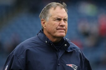 FOXBORO, MA - OCTOBER 02: Bill Belichick of the New England Patriots looks on during drills before a game with Buffalo Bills at Gillette Stadium on October 2, 2016 in Foxboro, Massachusetts. (Photo by Jim Rogash/Getty Images)