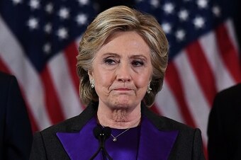 US Democratic presidential candidate Hillary Clinton makes a concession speech after being defeated by Republican president-elect Donald Trump in New York on November 9, 2016. / AFP / JEWEL SAMAD        (Photo credit should read JEWEL SAMAD/AFP/Getty Imag