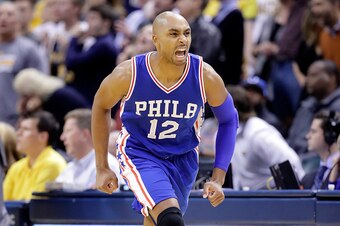 INDIANAPOLIS, IN - NOVEMBER 09:  Gerald Henderson #12 of the Philadelphia 76ers celebrates after making a three point shot in the fourth quarter during the game against the Indiana Pacers at Bankers Life Fieldhouse on November 9, 2016 in Indianapolis, Ind