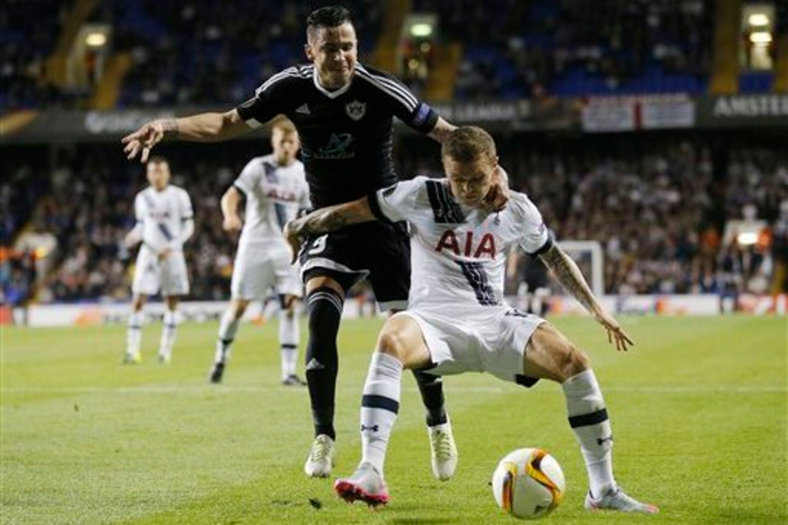 Trippier stands his ground in his Spurs debut last season, a Europa League win over Qarabag.
