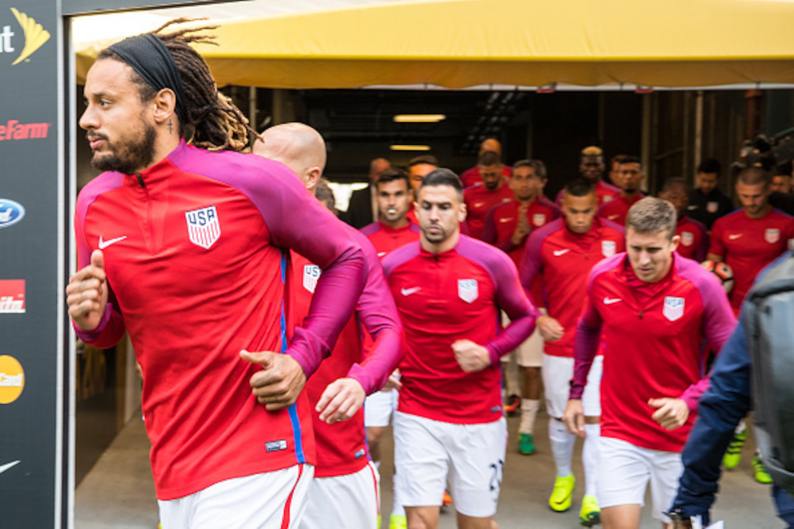 SEATTLE, WA - JUNE 16: Jermaine Jones #13 of United States leads the team on to the field for the Copa America Centenario Quarterfinal match between United States and Ecuador at CenturyLink Field on June 16, 2016 in Seattle, Washington. The United States 