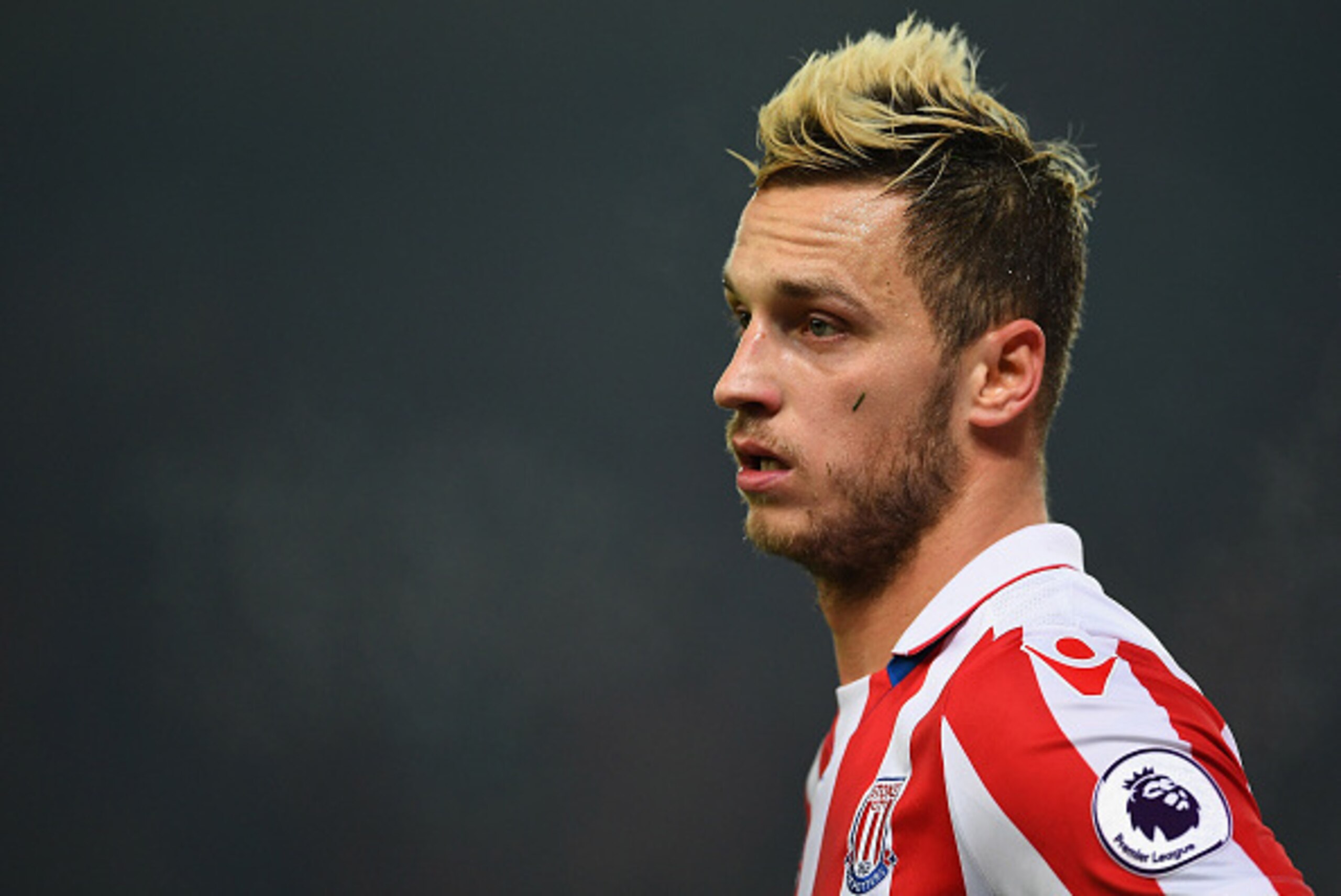 STOKE ON TRENT, ENGLAND - OCTOBER 31:  Marko Arnautovic of Stoke City looks on during the Premier League match between Stoke City and Swansea City at Bet365 Stadium on October 31, 2016 in Stoke on Trent, England.  (Photo by Laurence Griffiths/Getty Images