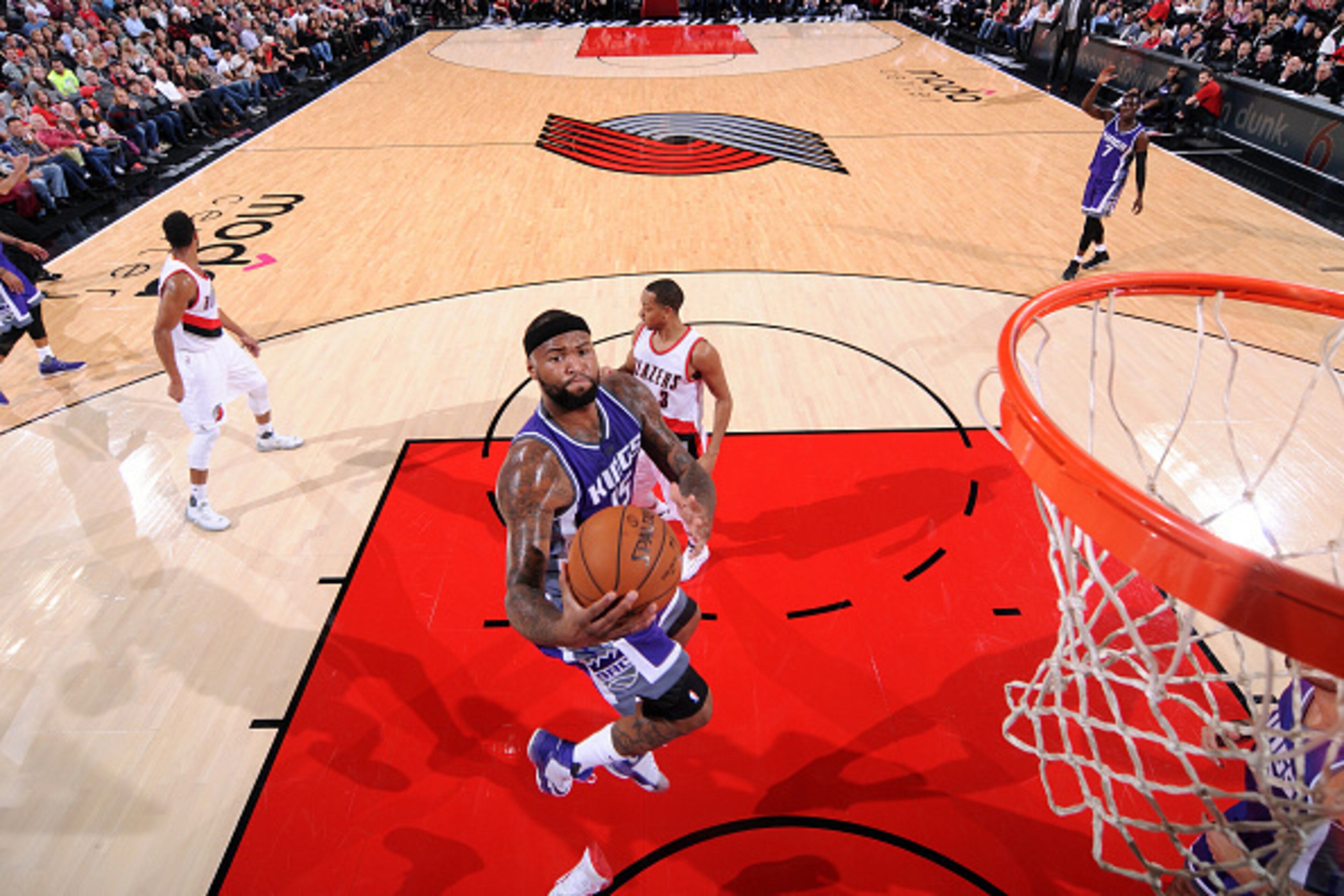 PORTLAND, OR - NOVEMBER 11: DeMarcus Cousins #15 of the Sacramento Kings goes for the lay up during the game against the Portland Trail Blazers on November 11, 2016 at the Moda Center in Portland, Oregon. NOTE TO USER: User expressly acknowledges and agre