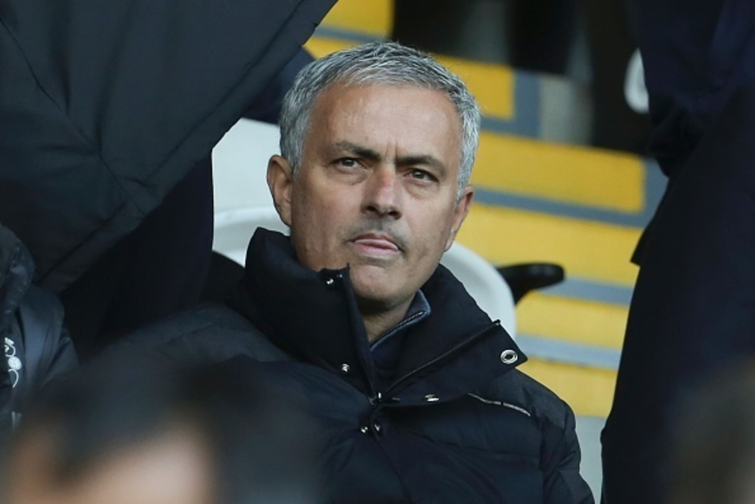 Manchester United's Portuguese manager Jose Mourinho (C) sits in the stands ahead of the English Premier League football match between Swansea City and Manchester United at The Liberty Stadium in Swansea, south Wales on November 6, 2016.
Mourinho must wat