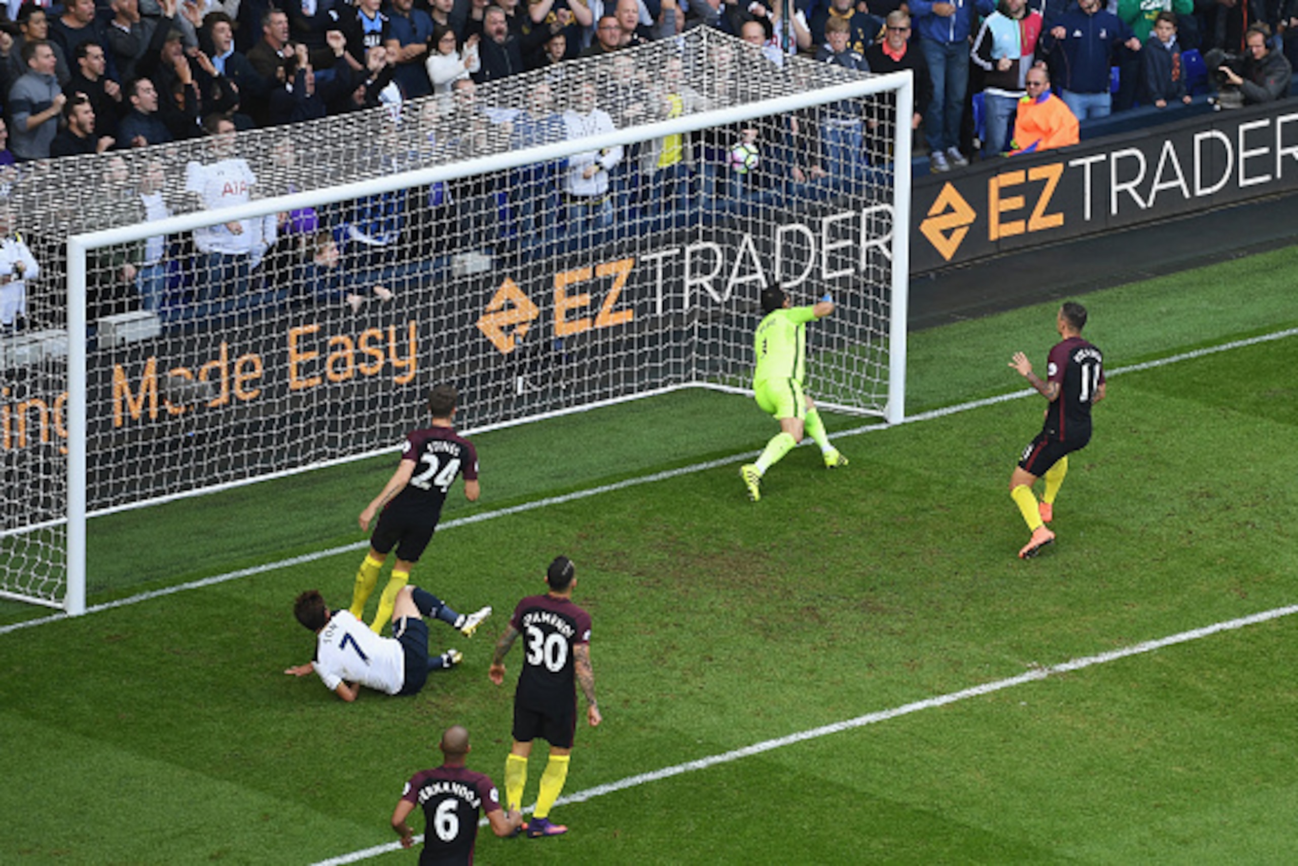 LONDON, ENGLAND - OCTOBER 02:  Aleksander Kolorov of Manchester City scores a own goal to make it 1-0 to Tottenham Hotspur during the Premier League match between Tottenham Hotspur and Manchester City at White Hart Lane on October 2, 2016 in London, Engla