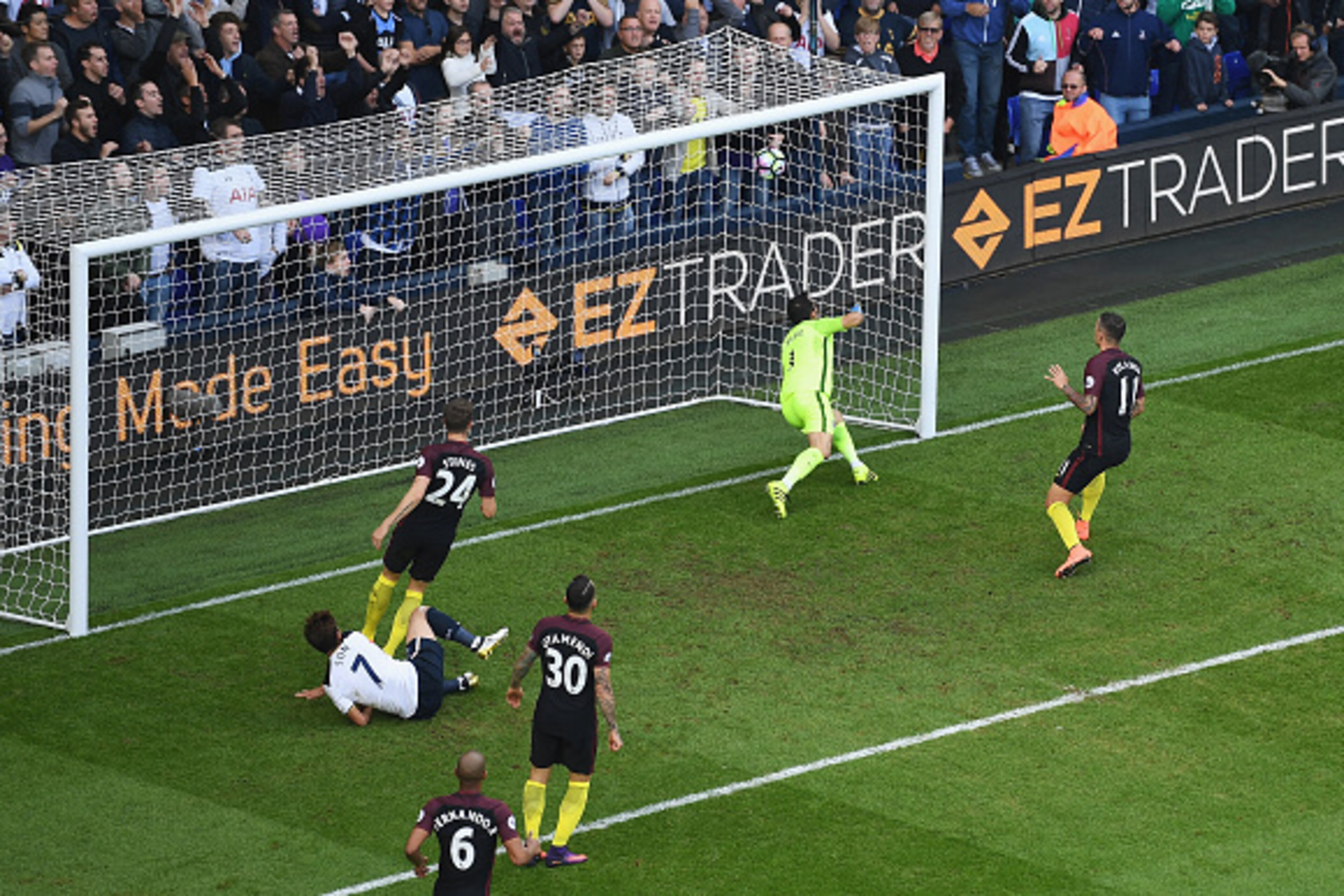 LONDON, ENGLAND - OCTOBER 02:  Aleksander Kolorov of Manchester City scores a own goal to make it 1-0 to Tottenham Hotspur during the Premier League match between Tottenham Hotspur and Manchester City at White Hart Lane on October 2, 2016 in London, Engla