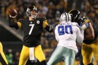 Nov 13, 2016; Pittsburgh, PA, USA;  Pittsburgh Steelers quarterback Ben Roethlisberger (7) throws a pass against the Dallas Cowboys during the first half of their game at Heinz Field. Mandatory Credit: Jason Bridge-USA TODAY Sports