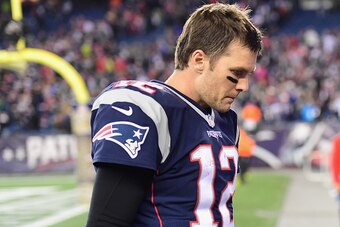 FOXBORO, MA - NOVEMBER 13:  Tom Brady #12 of the New England Patriots reacts following a game against the Seattle Seahawks at Gillette Stadium on November 13, 2016 in Foxboro, Massachusetts.  (Photo by Billie Weiss/Getty Images)