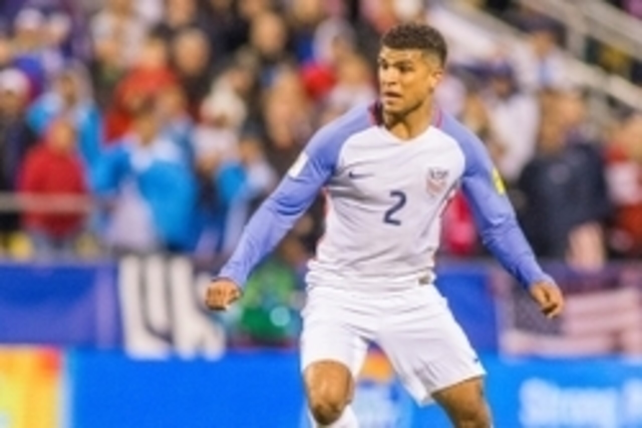 Mar 29, 2016; Columbus, OH, USA; United States defender DeAndre Yedlin (2) dribbles the ball in the second half of the game against Guatemala during the semifinal round of the 2018 FIFA World Cup qualifying soccer tournament at MAPFRE Stadium. The United 