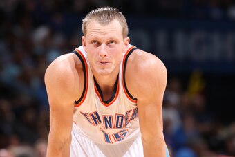 OKLAHOMA CITY, OK - OCTOBER 28: Kyle Singler #15 of the Oklahoma City Thunder is seen against the Phoenix Suns on October 28, 2016 at the Chesapeake Energy Arena in Oklahoma City, Oklahoma. NOTE TO USER: User expressly acknowledges and agrees that, by dow