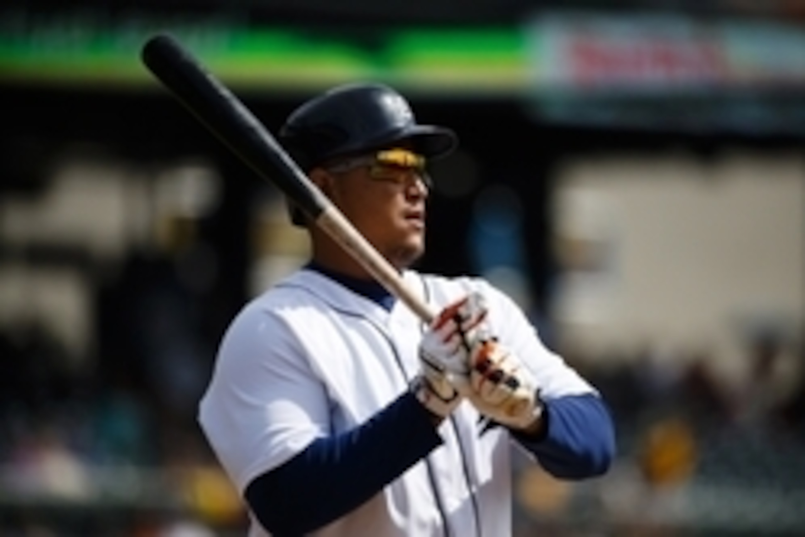 Sep 15, 2016; Detroit, MI, USA; Detroit Tigers first baseman Miguel Cabrera (24) gets set to bat in the first inning against the Minnesota Twins at Comerica Park. Mandatory Credit: Rick Osentoski-USA TODAY Sports