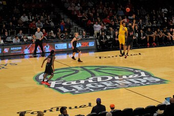 NEW YORK, NY - NOVEMBER 24:  Overall view of the  FanDuel logo at the Legends Classic, played between the LSU Tigers and the North Carolina State Wolfpack at the Barclays Center on November 24, 2015 in the Brooklyn borough of New York City.  FanDuel was t