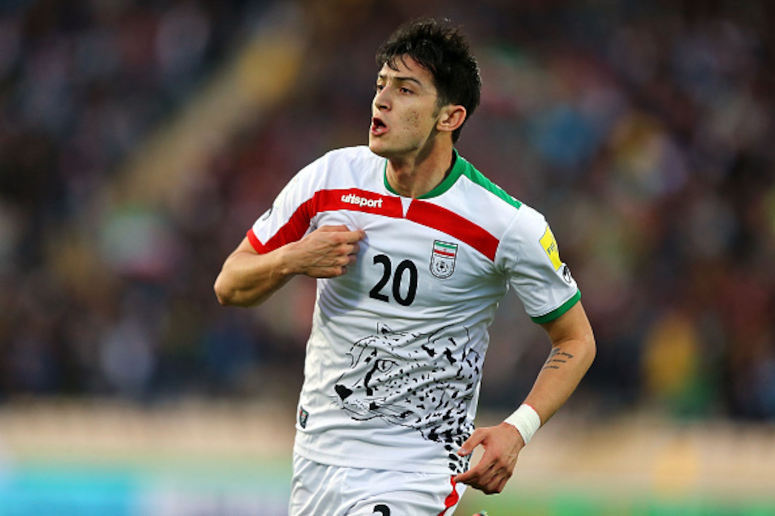 TEHRAN, IRAN - MARCH 29: Sardar Azmoun of Iran celebrates after scoring their first goal during 2018 FIFA World Cup Qualifier match between Iran against Oman on March 29, 2016 in Tehran, Iran. (Photo by Amin Mohammad Jamali/Getty Images) TEHRAN, IRAN - MARCH 29: Sardar Azmoun of Iran celebrates after scoring their first goal during 2018 FIFA World Cup Qualifier match between Iran against Oman on March 29, 2016 in Tehran, Iran. (Photo by Amin Mohammad Jamali/Getty Images)