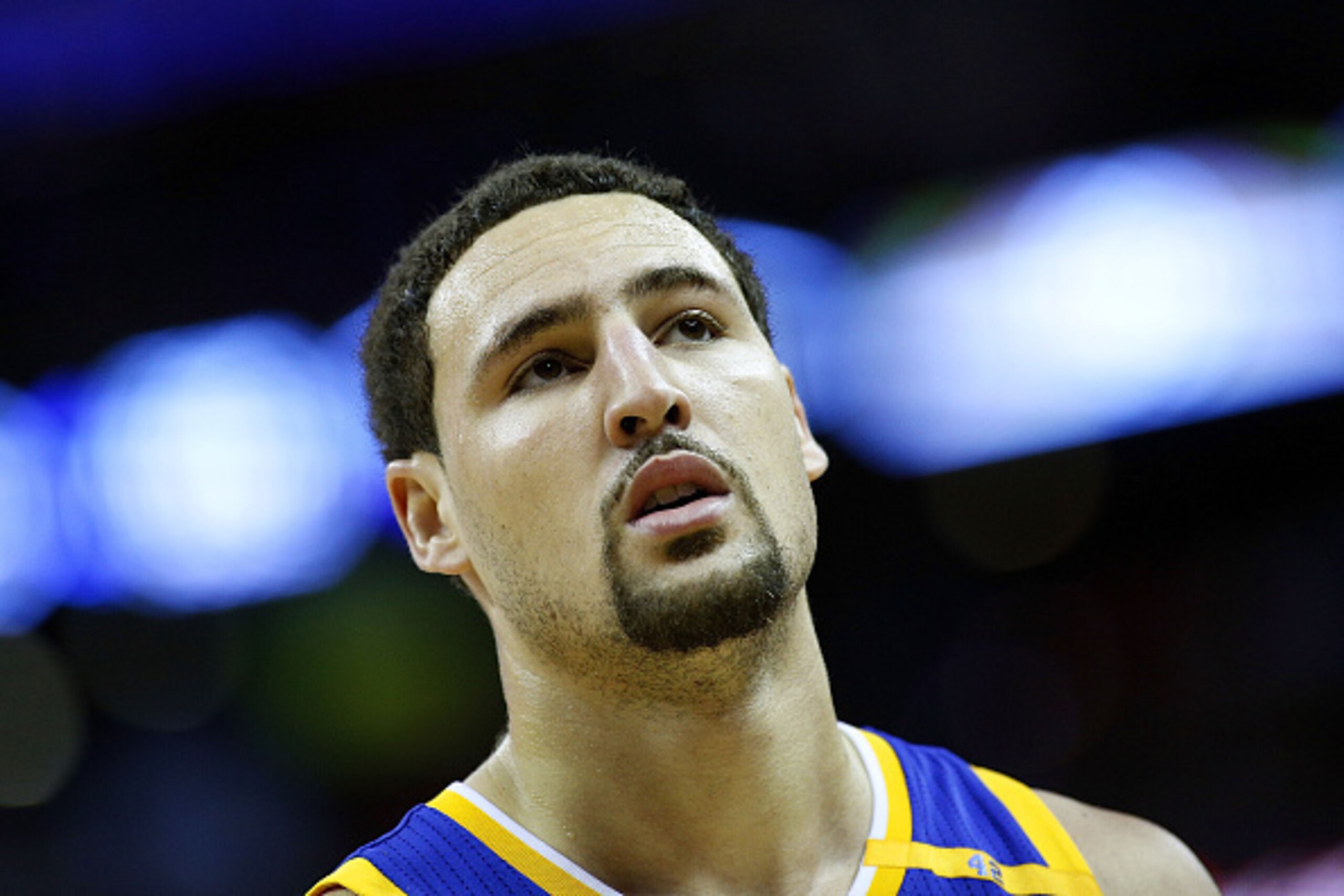 NEW ORLEANS, LA - OCTOBER 28:  Klay Thompson #11 of the Golden State Warriors reacts during a game against the New Orleans Pelicans at the Smoothie King Center on October 28, 2016 in New Orleans, Louisiana. NOTE TO USER: User expressly acknowledges and ag