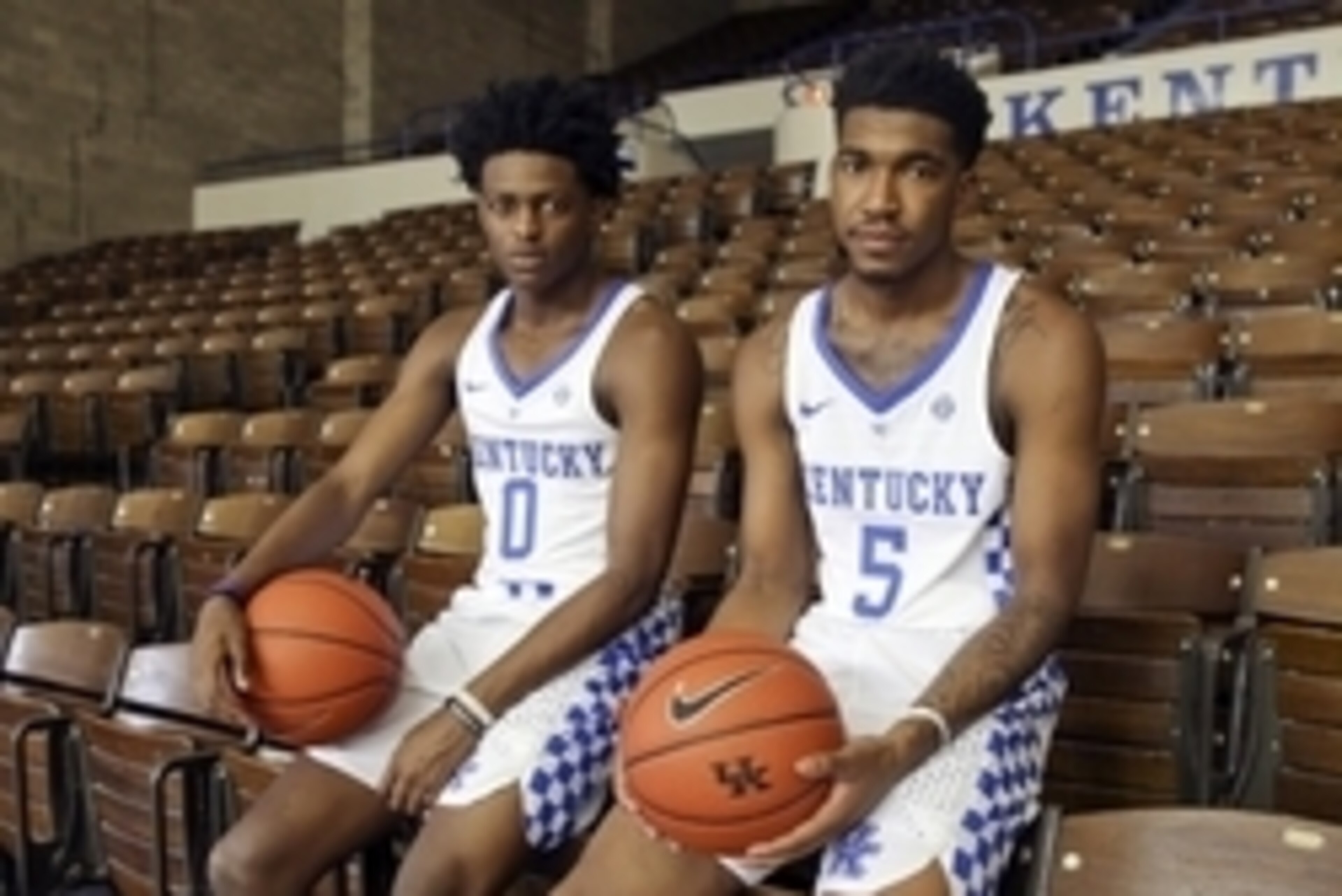 Sep 15, 2016; Lexington, KY, USA; Kentucky Wildcats guard De Aaron Fox (0) and guard Malik Monk (5) during Kentucky media day at Memorial Coliseum. Mandatory Credit: Mark Zerof-USA TODAY Sports Sep 15, 2016; Lexington, KY, USA; Kentucky Wildcats guard De Aaron Fox (0) and guard Malik Monk (5) during Kentucky media day at Memorial Coliseum. Mandatory Credit: Mark Zerof-USA TODAY Sports