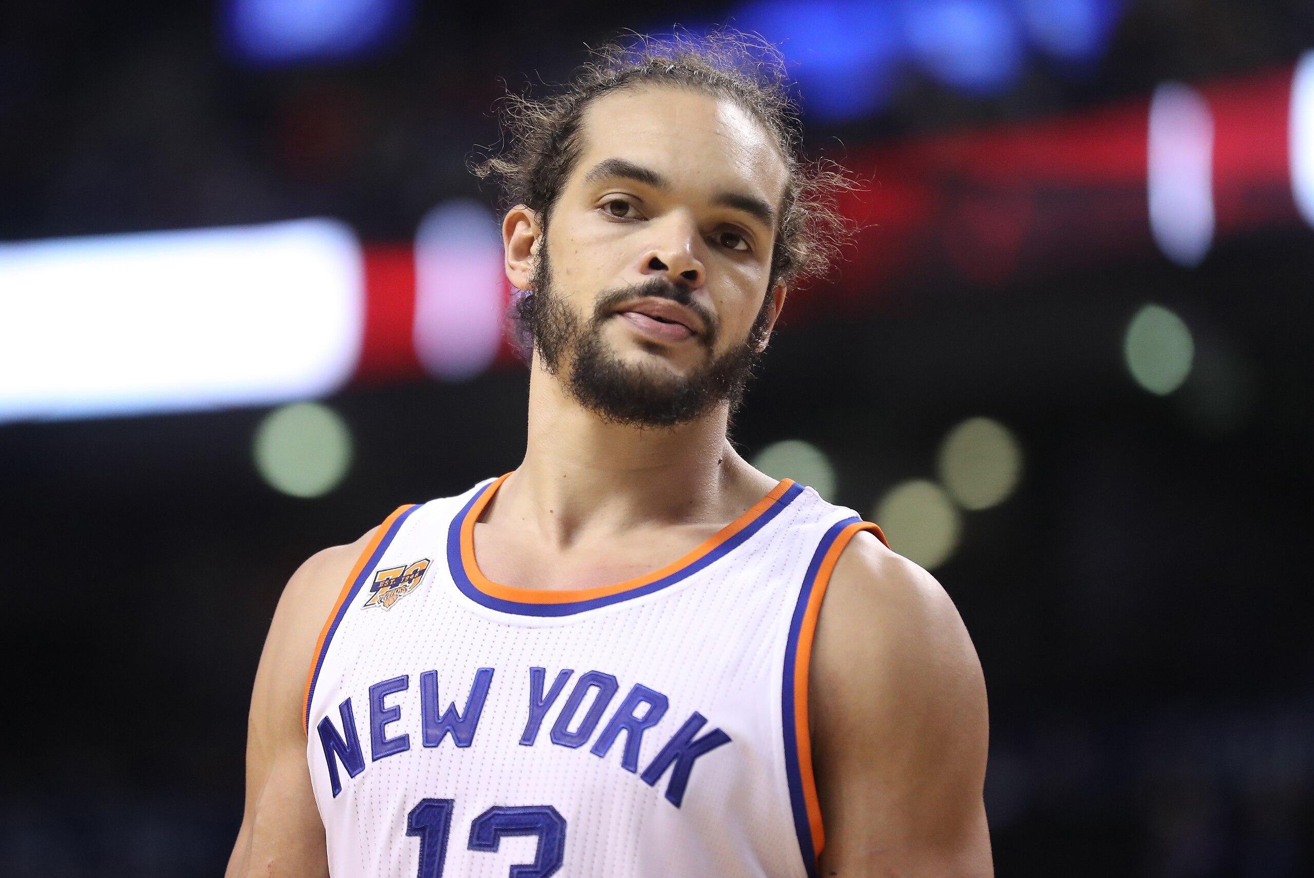 TORONTO, ON - NOVEMBER 12: Joakim Noah #13 of the New York Knicks during NBA game action against the Toronto Raptors at Air Canada Centre on November 12, 2016 in Toronto, Canada. NOTE TO USER: User expressly acknowledges and agrees that, by downloading an