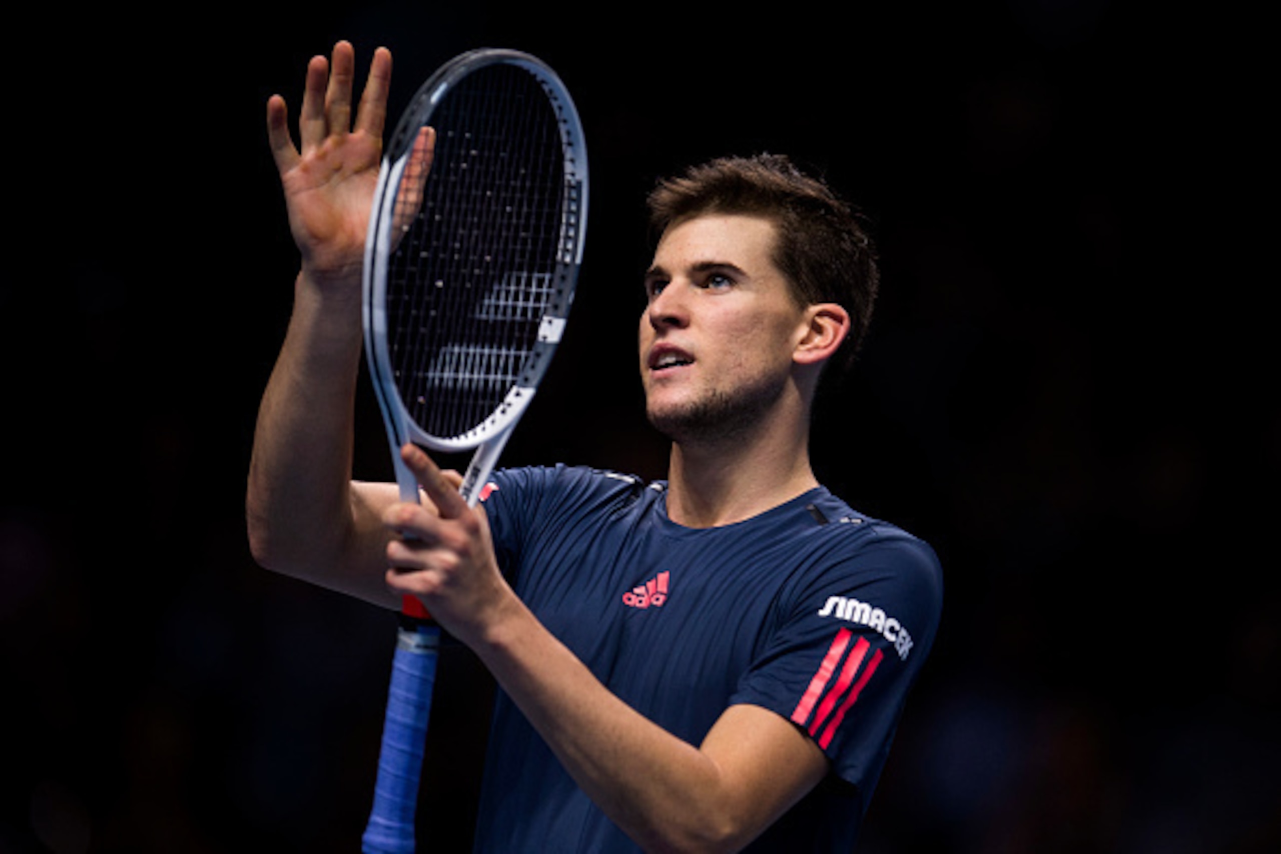 LONDON, ENGLAND - NOVEMBER 15:  Dominic Thiem of Austria celebrates after winning his men's singles match against Gael Monfils of France on day three of the ATP World Tour Finals at O2 Arena on November 15, 2016 in London, England. (Photo by Justin Setter