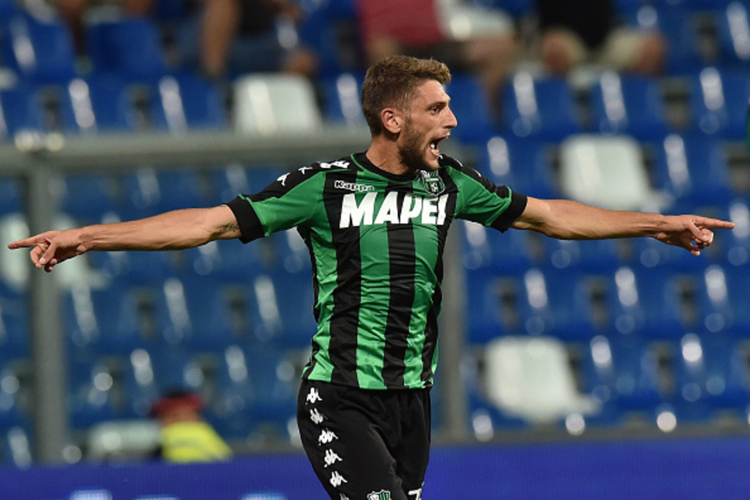 REGGIO NELL'EMILIA, ITALY - AUGUST 18:  Domenico Berardi of US Sassuolo during the UEFA Europa League play-off match between US Sassuolo and Fk Crvena Zvezda at Mapei Stadium - Citta' del Tricolore on August 18, 2016 in Reggio nell'Emilia, Italy.  (Photo 