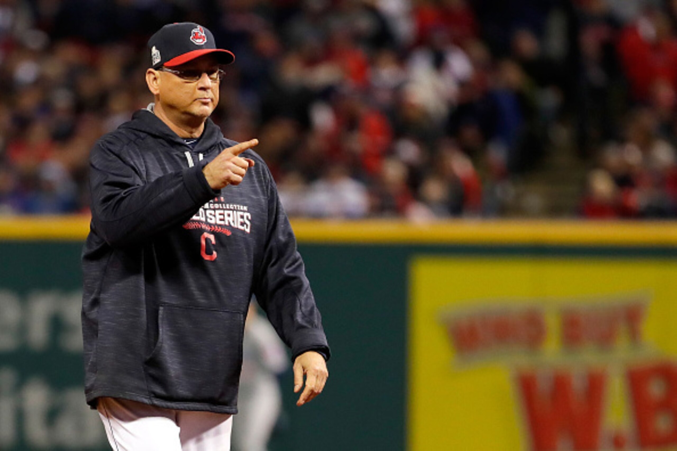 CLEVELAND, OH - OCTOBER 25: Manager Terry Francona of the Cleveland Indians walks on the field after Carlos Santana #41 (not pictured) suffered an apparent injury during the third inning in Game One of the 2016 World Series against the Chicago Cubs at Pr CLEVELAND, OH - OCTOBER 25: Manager Terry Francona of the Cleveland Indians walks on the field after Carlos Santana #41 (not pictured) suffered an apparent injury during the third inning in Game One of the 2016 World Series against the Chicago Cubs at Pr
