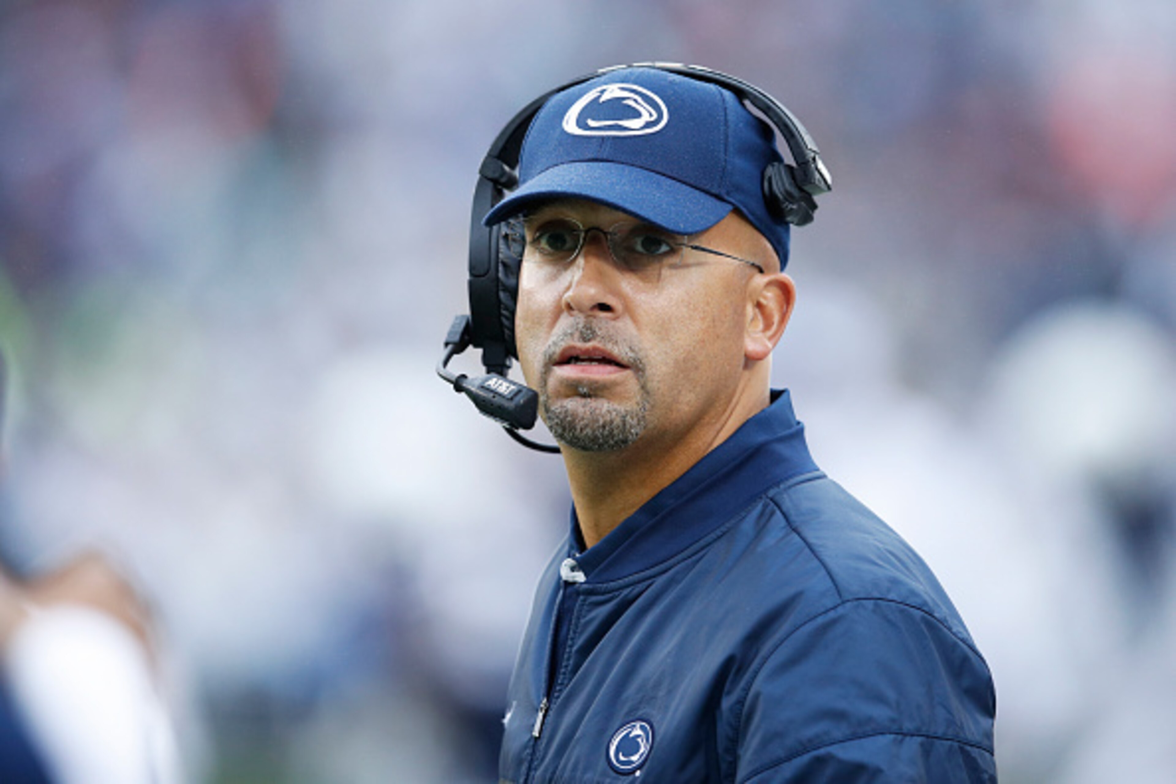 STATE COLLEGE, PA - OCTOBER 08: Head coach James Franklin of the Penn State Nittany Lions looks on against the Maryland Terrapins during the game at Beaver Stadium on October 8, 2016 in State College, Pennsylvania. Penn State defeated Maryland 38-14. (Pho