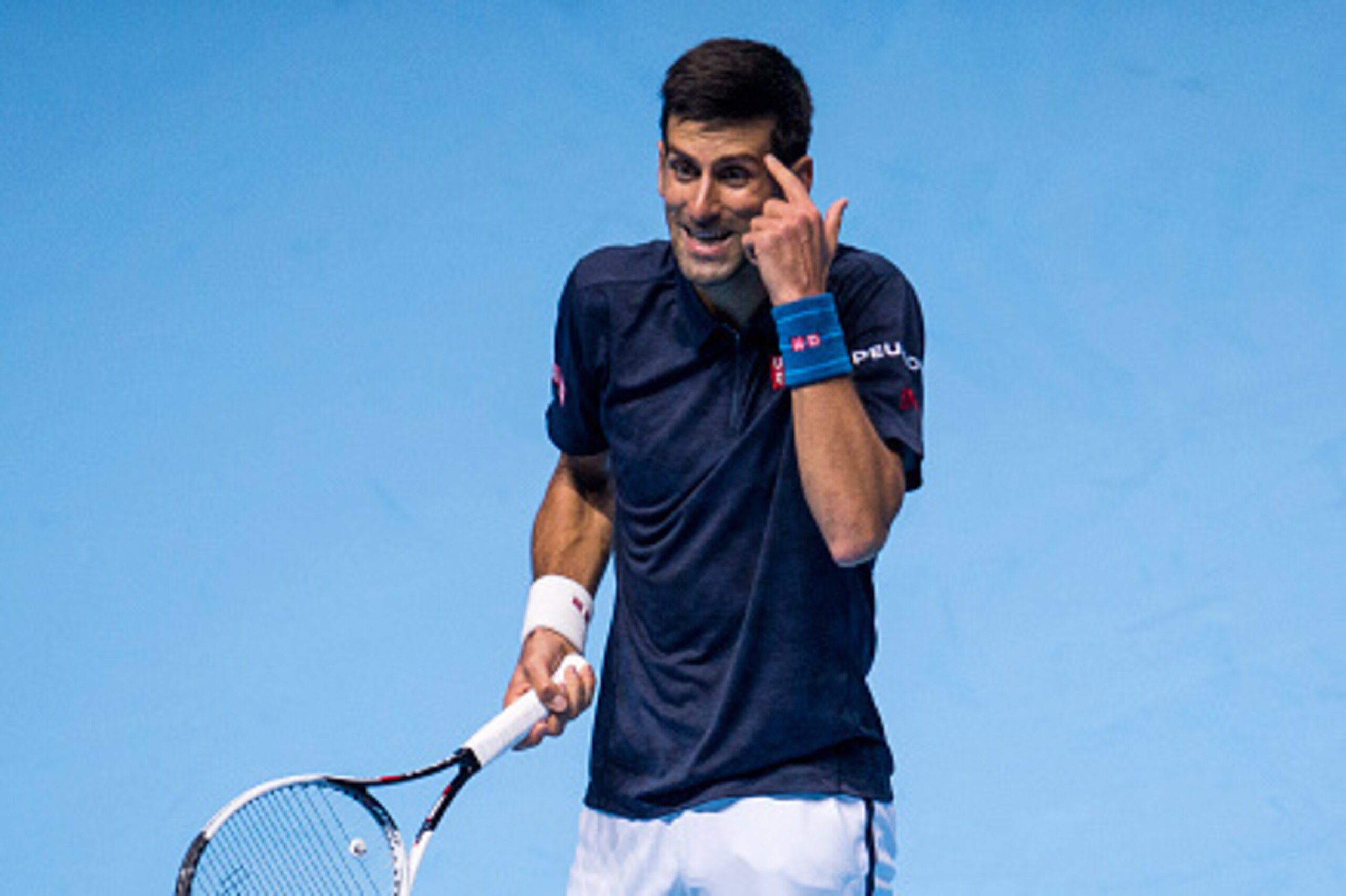 LONDON, ENGLAND - NOVEMBER 15:  Novak Djokovic of Serbia reacts during his men's singles match against Milos Raonic of Canada on day three of the ATP World Tour Finals at O2 Arena on November 15, 2016 in London, England.  (Photo by Justin Setterfield/Gett