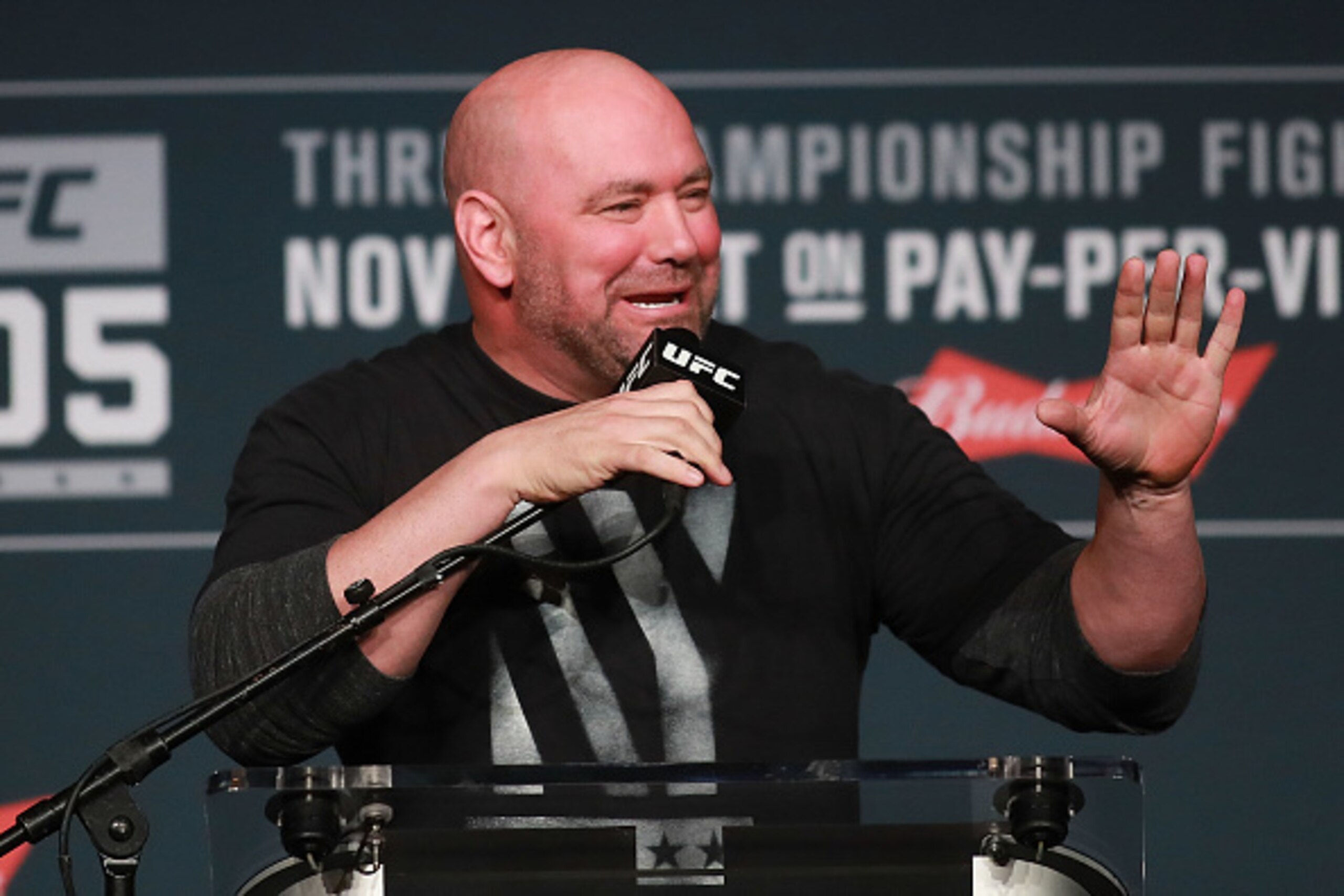 NEW YORK, NY - NOVEMBER 10:  UFC president Dana White answers a question during the UFC 205 press conference at The Theater at Madison Square Garden on November 10, 2016 in New York City.  (Photo by Michael Reaves/Getty Images)