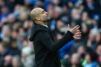MANCHESTER, ENGLAND - NOVEMBER 05: Josep Guardiola manager / head coach of Manchester City frustrated  during the Premier League match between Manchester City and Middlesbrough at Etihad Stadium on November 5, 2016 in Manchester, England. (Photo by Robbie