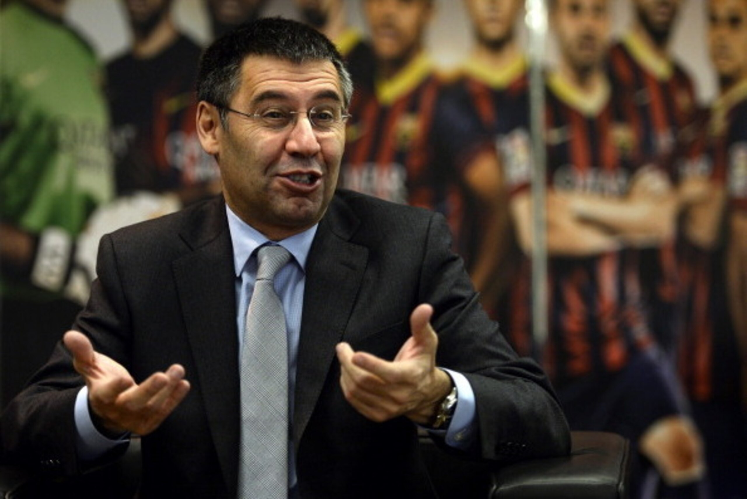 TO GO WITH AFP INTERVIEW
 FC Barcelona's president Josep Maria Bartomeu answers to AFP journalists during an interview at Camp Nou stadium in Barcelona on March 24, 2014. Bartomeu has insisted that Lionel Messi will become the world's highest paid footbal