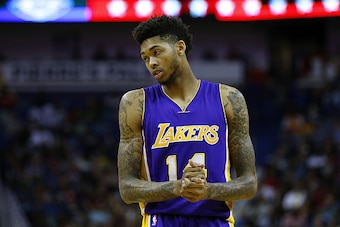 NEW ORLEANS, LA - NOVEMBER 12:  Brandon Ingram #14 of the Los Angeles Lakers reacts during a game against the New Orleans Pelicans at the Smoothie King Center on November 12, 2016 in New Orleans, Louisiana. NOTE TO USER: User expressly acknowledges and ag