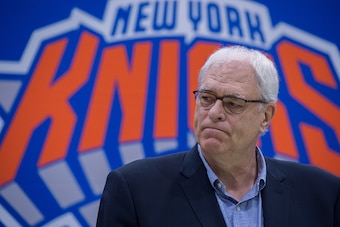 New York Knicks President Phil Jackson speaks with the media att Madison Square Garden training center on July 8, 2016 in Tarrytown, New York. / AFP / Bryan R. Smith        (Photo credit should read BRYAN R. SMITH/AFP/Getty Images)