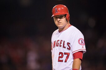 ANAHEIM, CA - SEPTEMBER 16: Mike Trout #27 of the Los Angeles Angels of Anaheim stands on third base during the first inning of the game against the Toronto Blue Jays at Angel Stadium of Anaheim on September 16, 2016 in Anaheim, California. (Photo by Matt