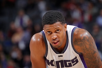 SACRAMENTO, CA - NOVEMBER 8: Rudy Gay #8 of the Sacramento Kings looks on during the game against the New Orleans Pelicans on November 8, 2016 at Golden 1 Center in Sacramento, California. NOTE TO USER: User expressly acknowledges and agrees that, by down