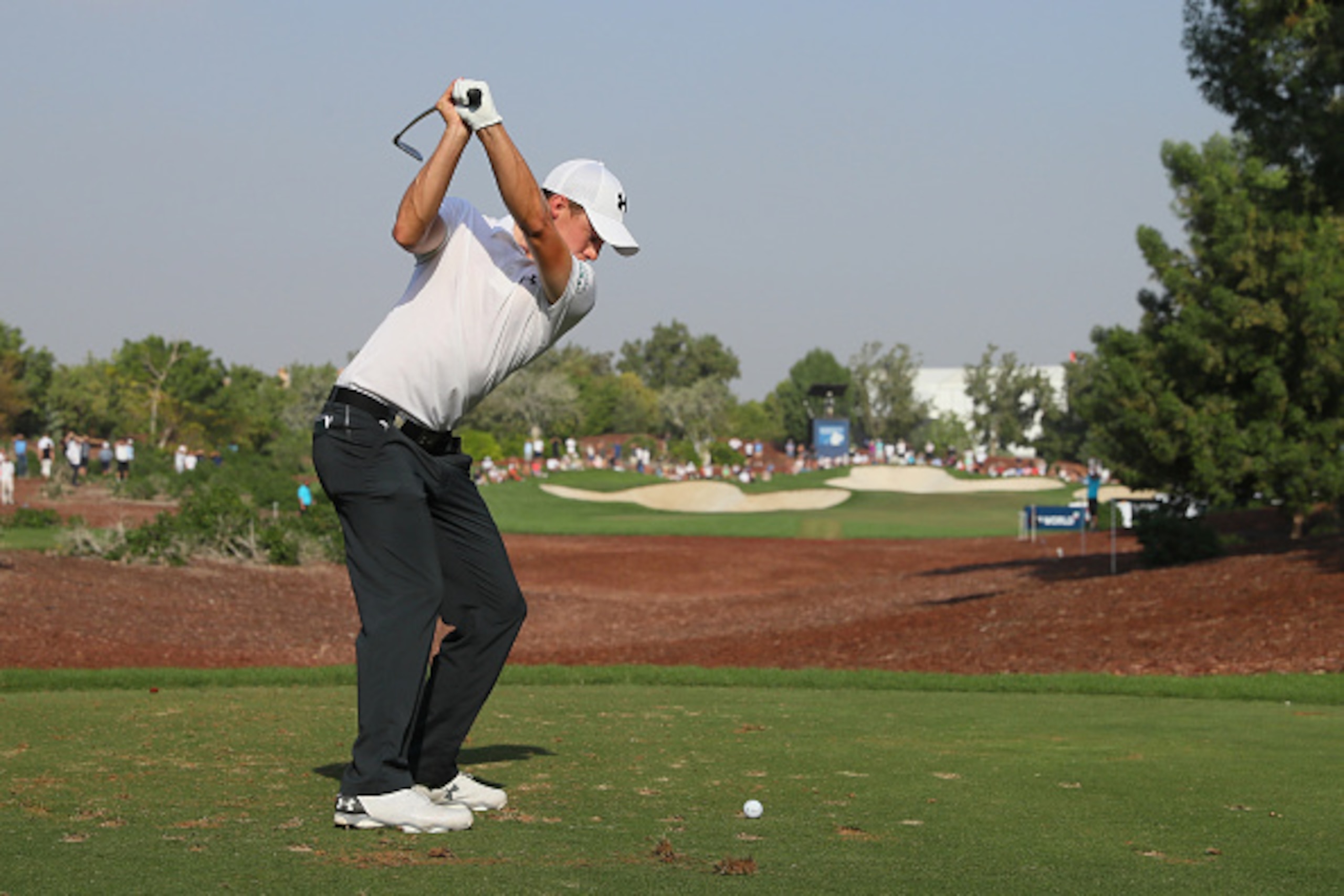 DUBAI, UNITED ARAB EMIRATES - NOVEMBER 20:  Matt Fitzpatrick of England hits his tee shot on the 13th hole during day four of the DP World Tour Championship at Jumeirah Golf Estates on November 20, 2016 in Dubai, United Arab Emirates.  (Photo by Andrew Re
