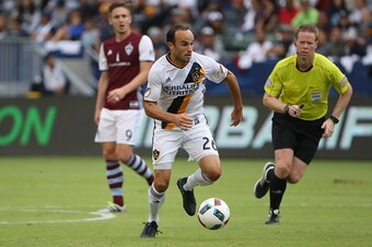 CARSON, CA - OCTOBER 30: Landon Donovan #26 of Los Angeles Galaxy starts the attack from midfield during leg one of the Audi 2016 MLS Cup Playoff Western Conference Semfinal between the Colorado Rapids and the Los Angeles Galaxy at StubHub Center on Octob