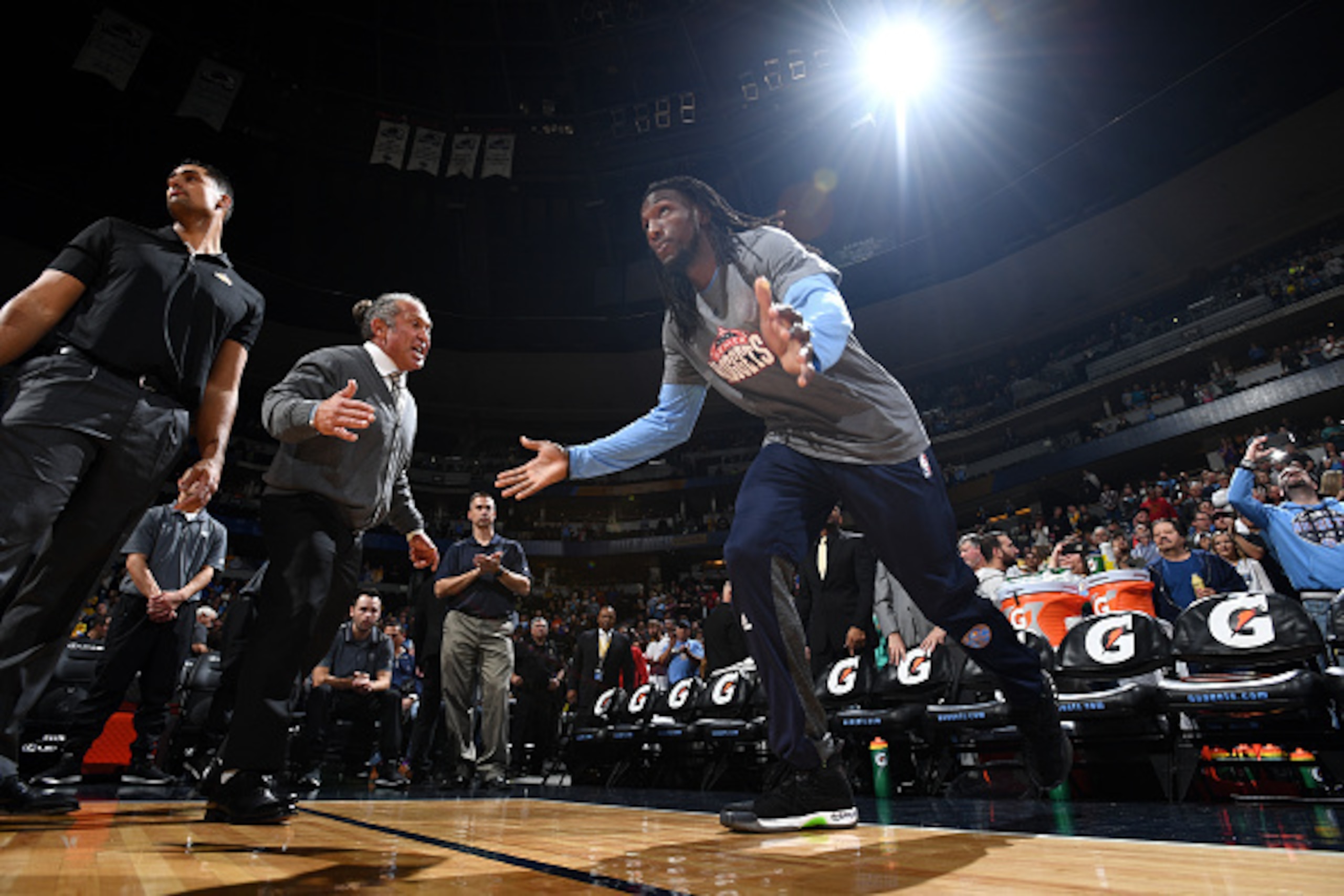 DENVER, CO - NOVEMBER 12: Kenneth Faried #35 of the Denver Nuggets gets introduced before the game against the Detroit Pistons on November 12, 2016 at the Pepsi Center in Denver, Colorado. NOTE TO USER: User expressly acknowledges and agrees that, by down