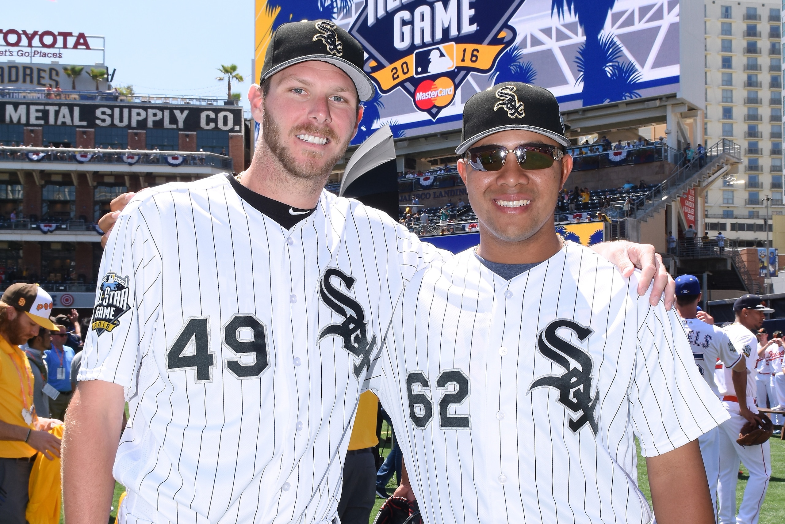 SAN DIEGO, CA - JULY 12: American League All-Stars Chris Sale #49 and Jose Quintana #62 of the Chicago White Sox pose for a photo prior to the 87th MLB All-Star Game at PETCO Park on July 12, 2016 in San Diego, California. The American League defeated th SAN DIEGO, CA - JULY 12: American League All-Stars Chris Sale #49 and Jose Quintana #62 of the Chicago White Sox pose for a photo prior to the 87th MLB All-Star Game at PETCO Park on July 12, 2016 in San Diego, California. The American League defeated th
