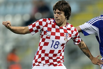 Croatia's midfilder Ante Coric runs with the ball during the friendly football match between Croatia and San Marino on June 4, 2016 in Rijeka. / AFP / STR        (Photo credit should read STR/AFP/Getty Images)